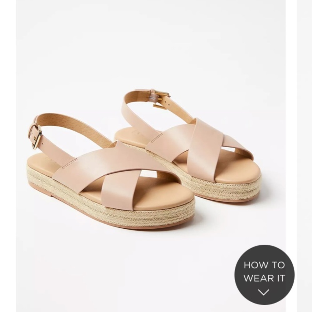 LOFT NWT Women's Criss Cross Espadrille Sandals - Caramel Cream‎